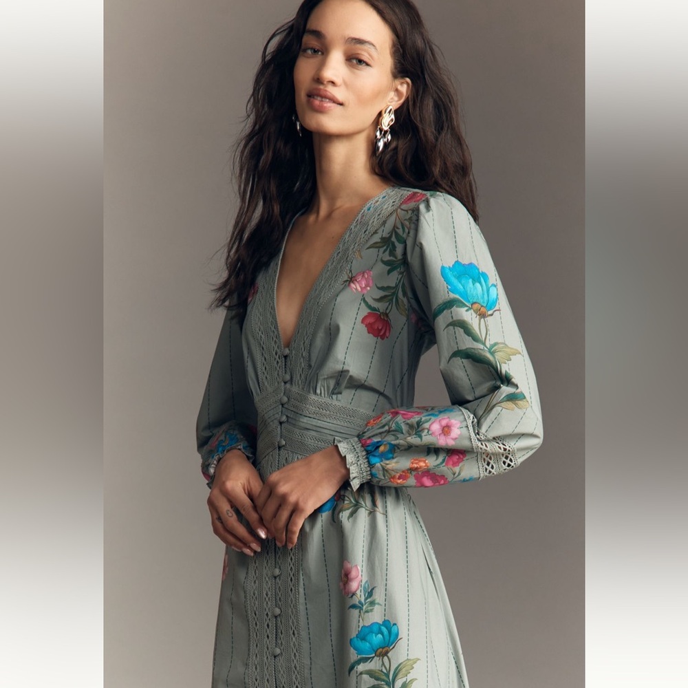 Anthropologie Floral Button Front Midi Dress - Picture 4 of 6